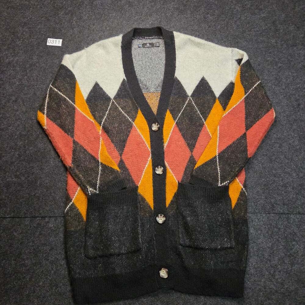 Volcom Knitty City Cardigan Size M/L Multicolor Argyle Sweater